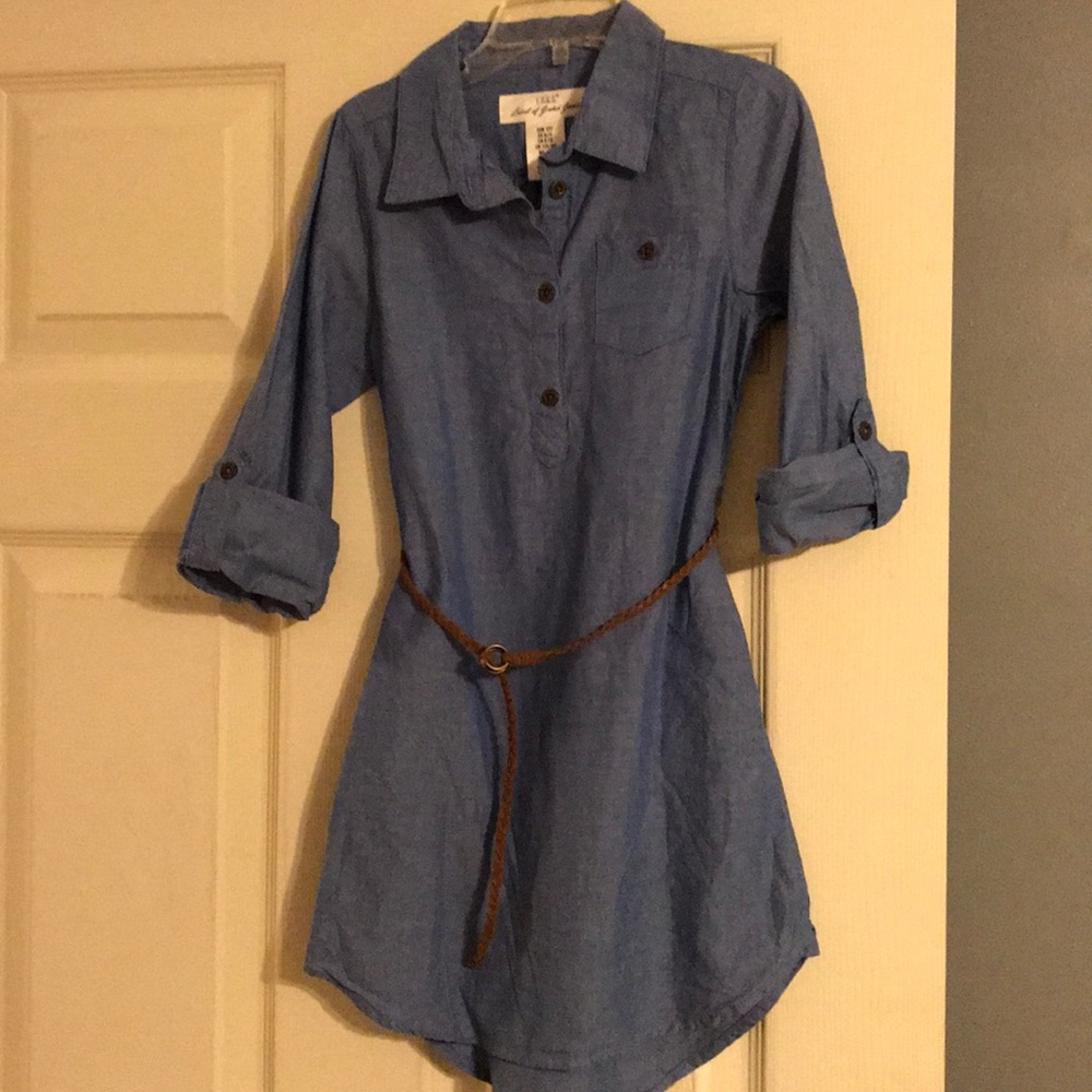 Belted chambray shirt dress